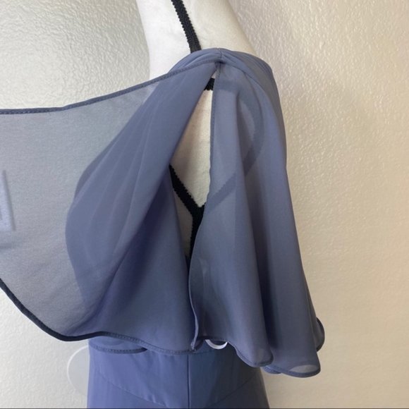 Social Gray Blue Bridesmaids Ruffle Sleeve V-neck Dress 8188 - Picture 4 of 5